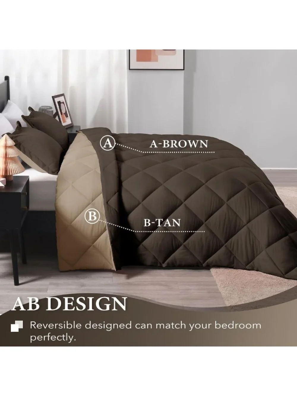 Cozy Brown & Tan Queen Comforter Set - Soft All-Season Bedding, 3 Pieces